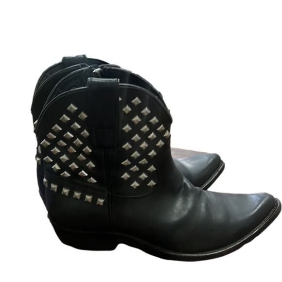 GOLDEN GOOSE STUDDED ANKLE BIKER COWGIRL WESTERN BLACK LEATHER BOOTS SIZE 38 - Picture 3 of 6